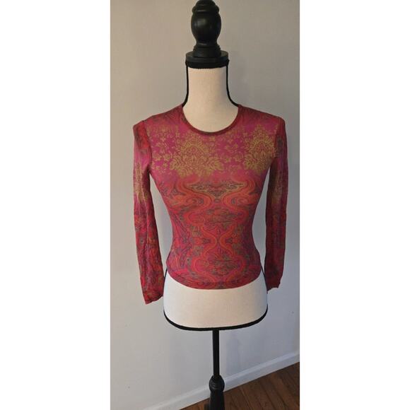 I.N. San Francisco vintage pink sheer printed long sleeve top small - Picture 1 of 6